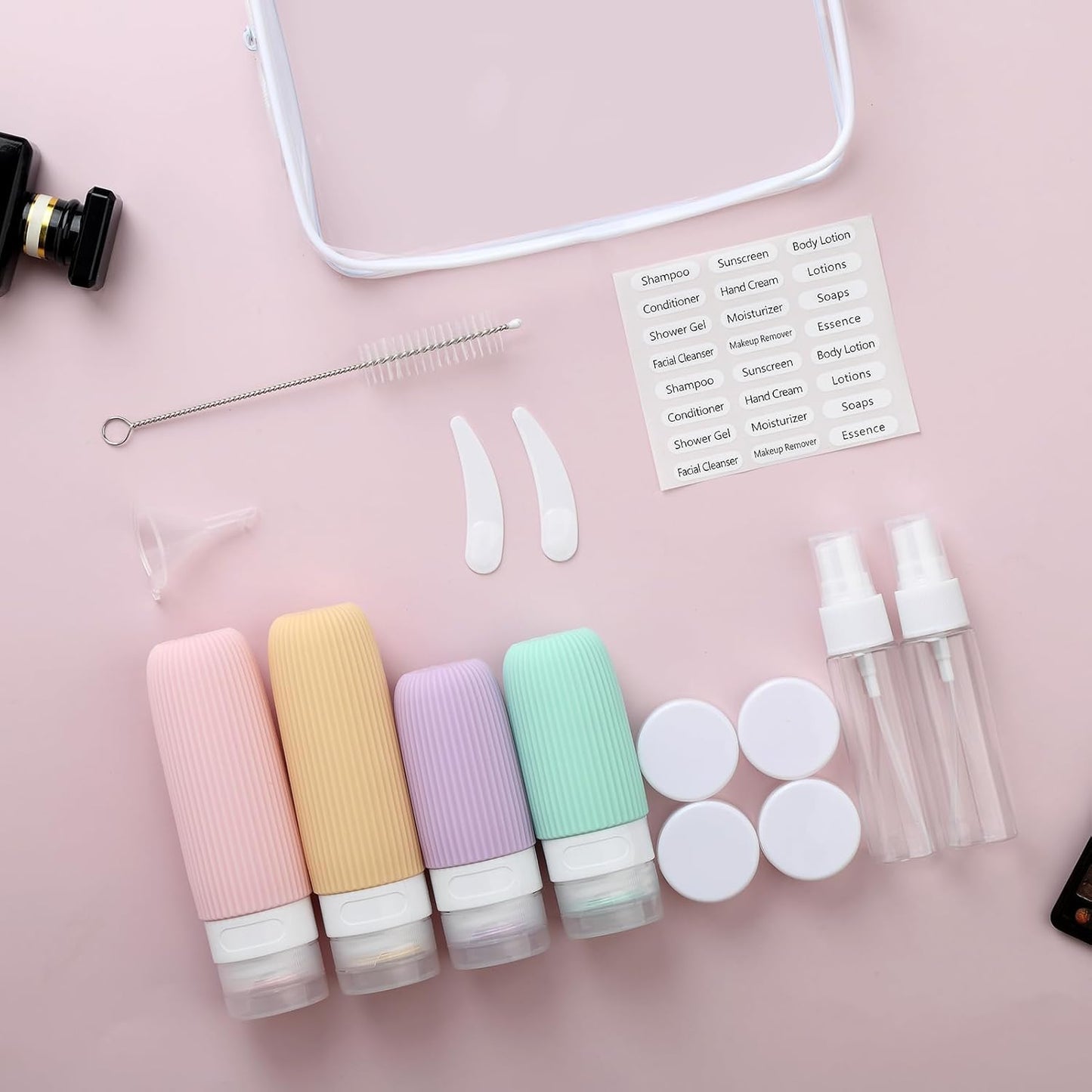 16 Pack Travel Bottles Set, TSA Approved Leak Proof Silicone Squeezable Containers for Toiletries, Refillable Travel Accessories for Conditioner, Shampoo, Lotion & Body Wash Accessories