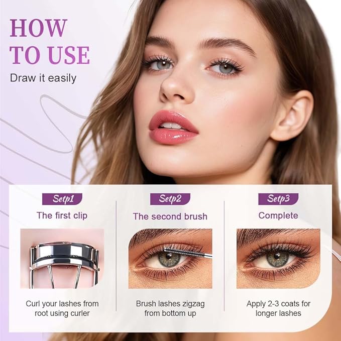 Iron Wand Mascara, 2026 New Waterproof Quick Drying Curling Mascara, 3D Curling Eyelash Iron Mascaras, Black Washable, Long Lasting Smudge-Proof Tubing Mascaras Volumizing & Lengthening (Brown)