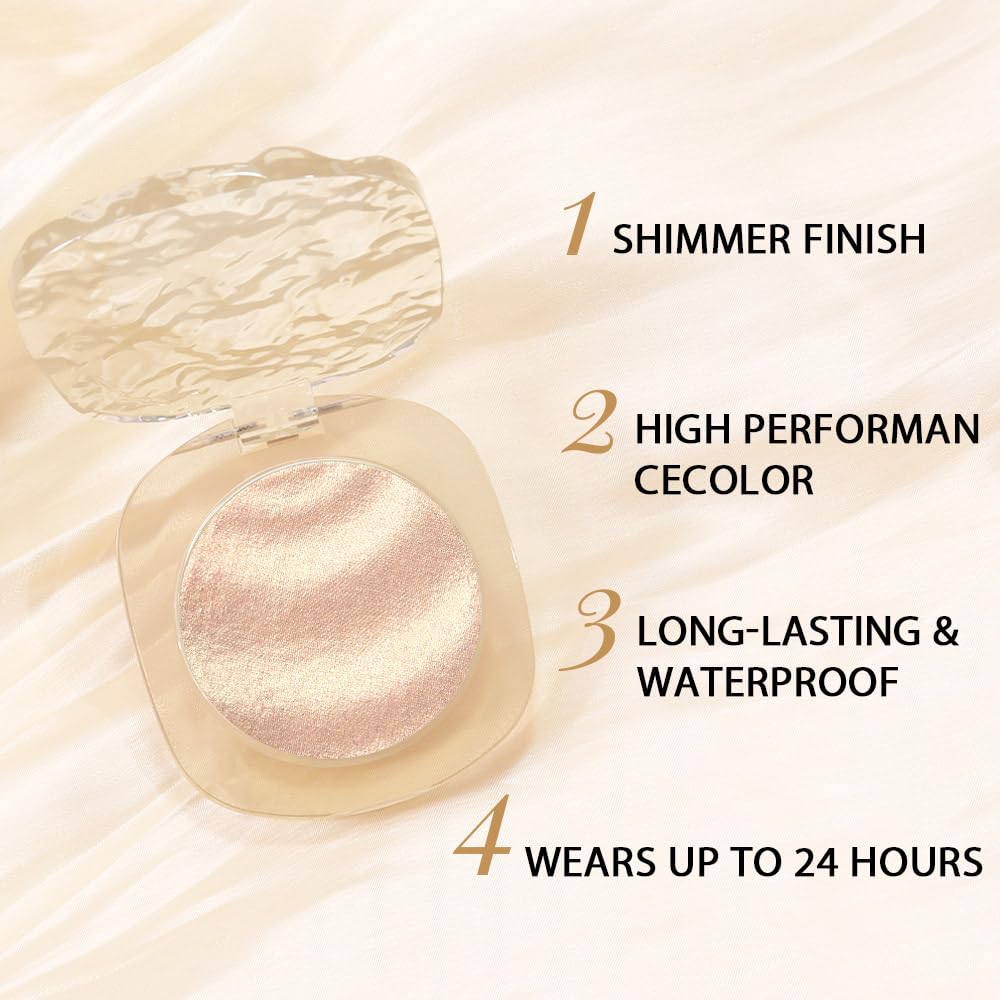 Gold Brown Champagne Shimmer Glitter Sparkling Monochrome Eyeshadow Palette,Metallic Single Eye Shadow for Older Women,Long Lasting Naturing-Looking Eye Makeup