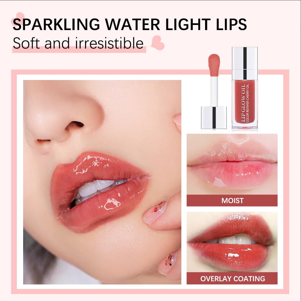 Hydrating Lip Glow Oil, Lip Oil Gloss Transparent Toot Tinted Nourishing Long Lasting Repairing Lightening Lip Lines (BERRY) 0.2 OZ