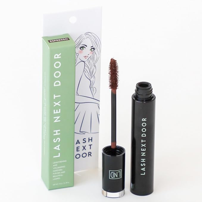 Lash Next Door Espresso Brown Volumizing Mascara, Lengthening No-Clump Formula, Smudge-Proof Makeup for Eyes, 2 Pack, 0.39 oz Each
