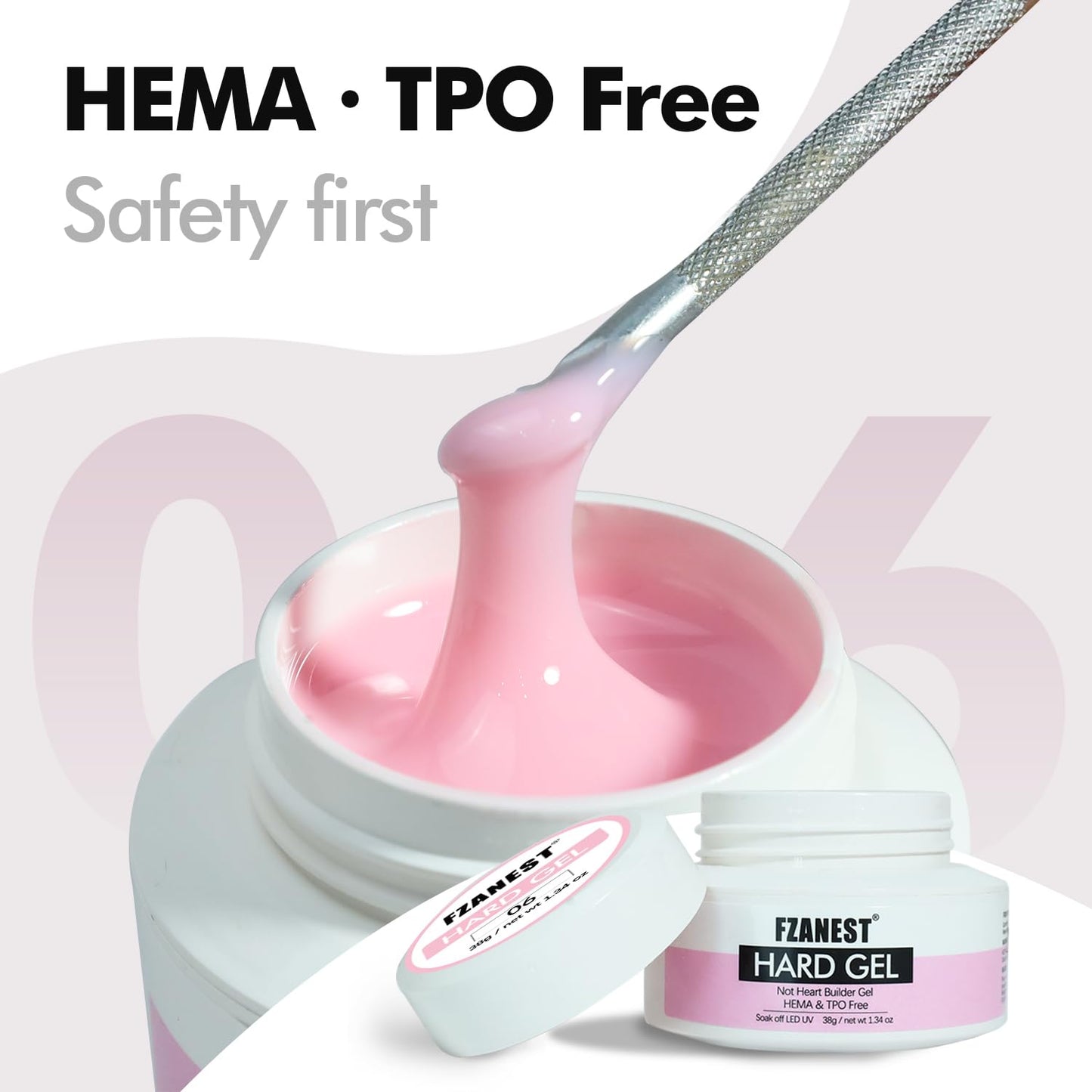 FZANEST Hema-free Builder Nail Gel Painless Hard Gel for Nail Sculpture Extension Strengthener Overlay Milky Pink #06
