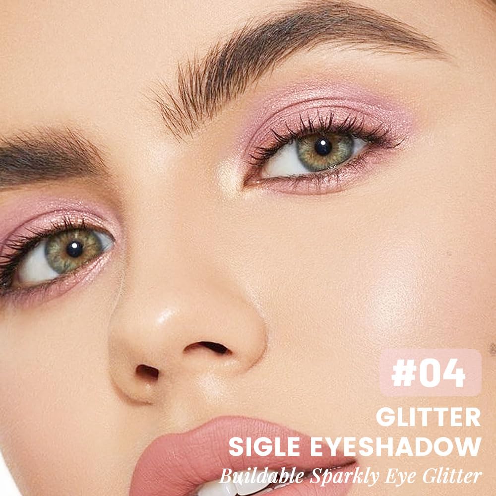 Pink Cream Glitter Shimmer Metallic Eyeshadow Palette Makeup, Natural Single Mini Instant Holographic Eyeshadow For Women, Sombras Crema Para Ojos, Talc, Paraben & Cruelty Free