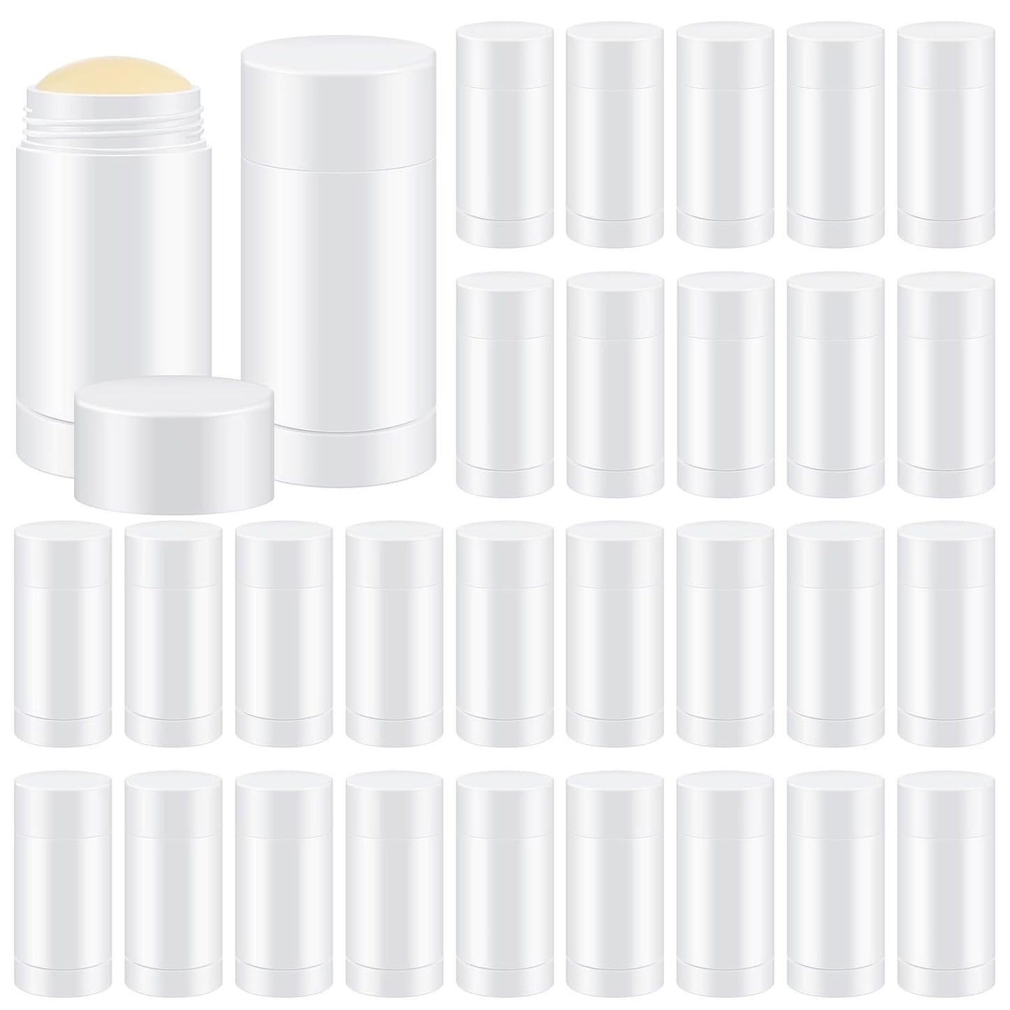 30 Pcs Empty Deodorant Containers Twist up Filling Stick Plastic Deodorant Container Refillable Bottles Bottomfill Round Lip Balm Tubes for Homemade DIY Lipstick Crayon(75 ml,White)