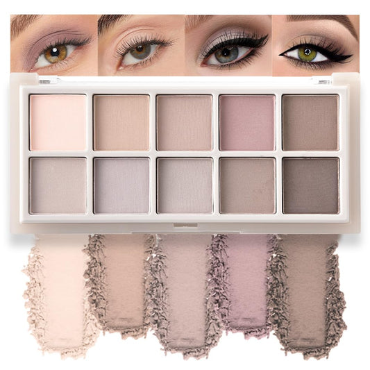 10 Color Matte Eyeshadow Palette | 10 Soft-Focus Matte Shades in Grey-Brown & Neutral Taupe | Silky Powder Blends Like Cream | Natural-Looking Nude Makeup for Mature Skin | Day to Night Wear
