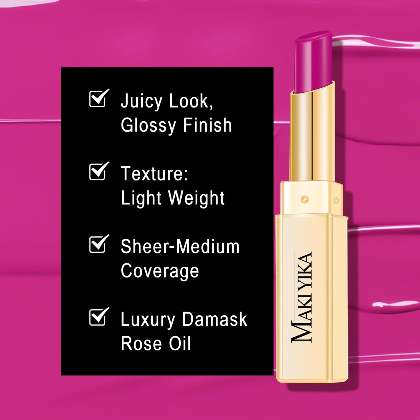 MAKI YIKA Moisture Purple Lipstick for Women Hydrate Lip Gloss for Dry Cracked Lips Weightless Glossy Lip Color Juicy Finish,MA068 Rose Love