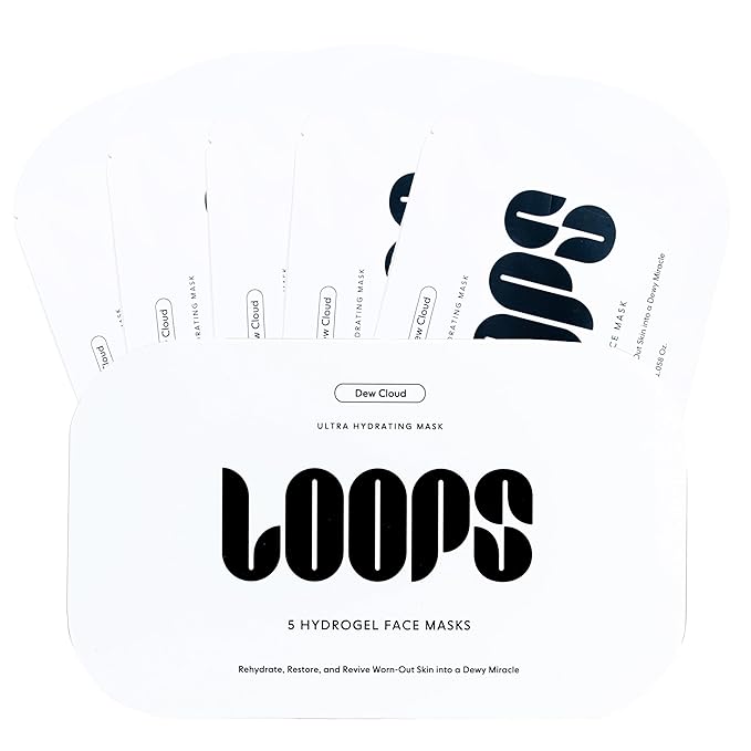 LOOPS Dew Cloud Ultra Hydrating Hydrogel Korean Face Mask for Every Skin Type - Five Ultra Hydrating Collagen Masks to Deeply Moisturize & Restore Your Skin - Gifts for Women, Stocking Stuffer - 5 pc