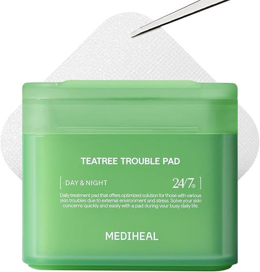 MEDIHEAL Teatree Trouble Pad - Square Cotton Facial Toner Pads with Tea Tree & Lactobacillus - Soothing to Calm Sensitive & Acne Prone Skin- Vegan Face Gauze 100
