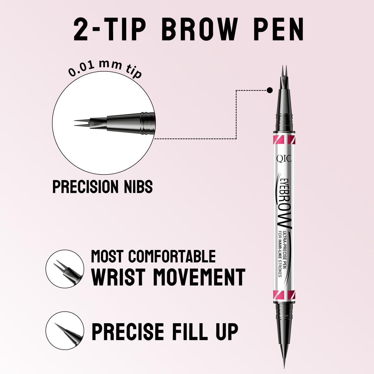 Microblading Eyebrow Pen,2-in-1 Dual-Ended Eye Brow Pencil with 2-Fork-Tip and Precise Brush-Tip, Waterproof Long Lasting Eyebrow Pen for Natural Hair-Like Brows(Brown)