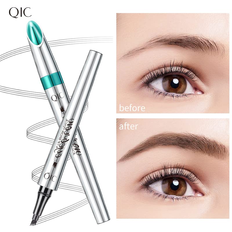 Microblading Eyebrow Pen - Long-Lasting 4D Four-Tip Waterproof Eyebrow pen with Triangular Tip Easy Application for Beginners for Natural Eyebrows (Light Brown)