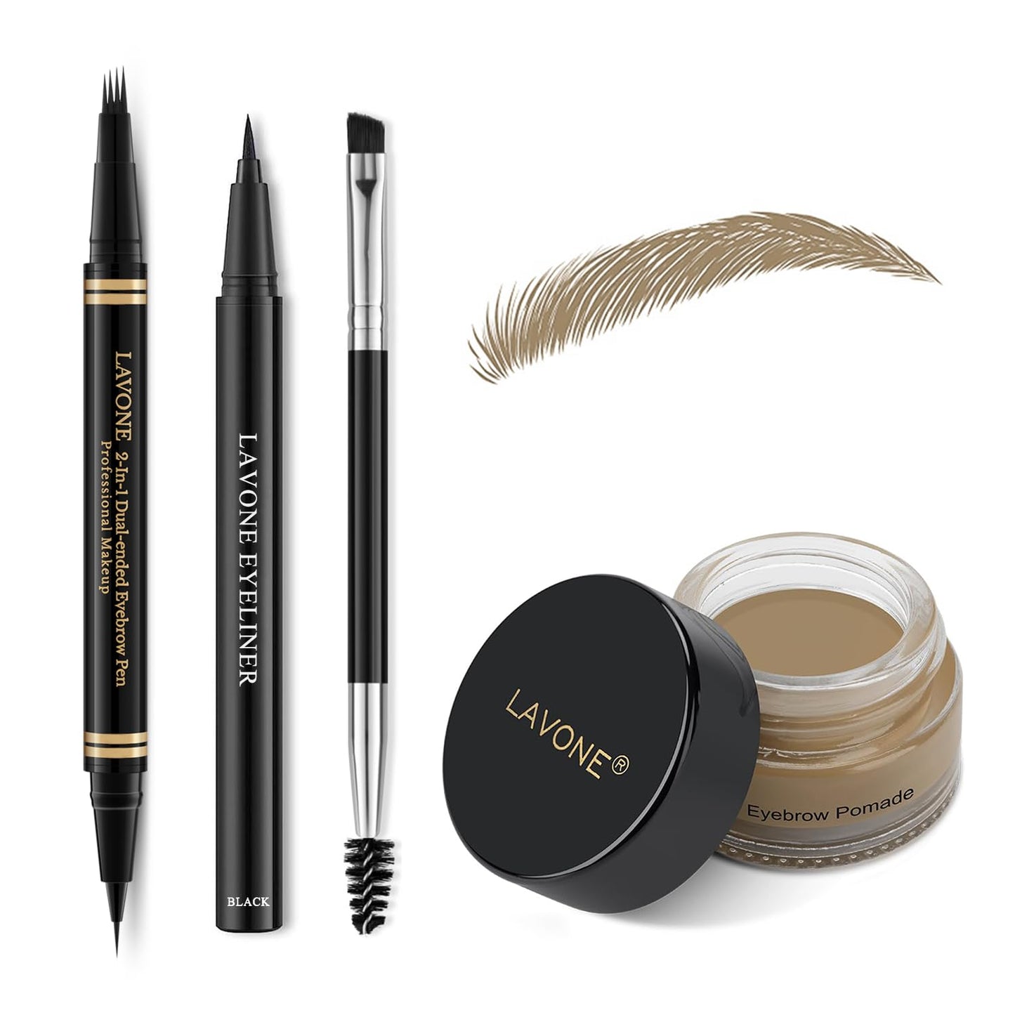 Eyebrow Kit, Waterproof Microblading Pencil, Eyeliner, Pomade, Dual-ended Brush - Dark Blonde