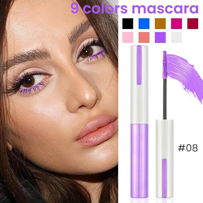 Colored Mascara for Eyelashes with Comb Set, Colorful Waterproof Plum Mascara Long lasting Charming Voluminous for Women Cruelty Free Vegan Eye Makeup (C-1Pc 08#grape purple, C)