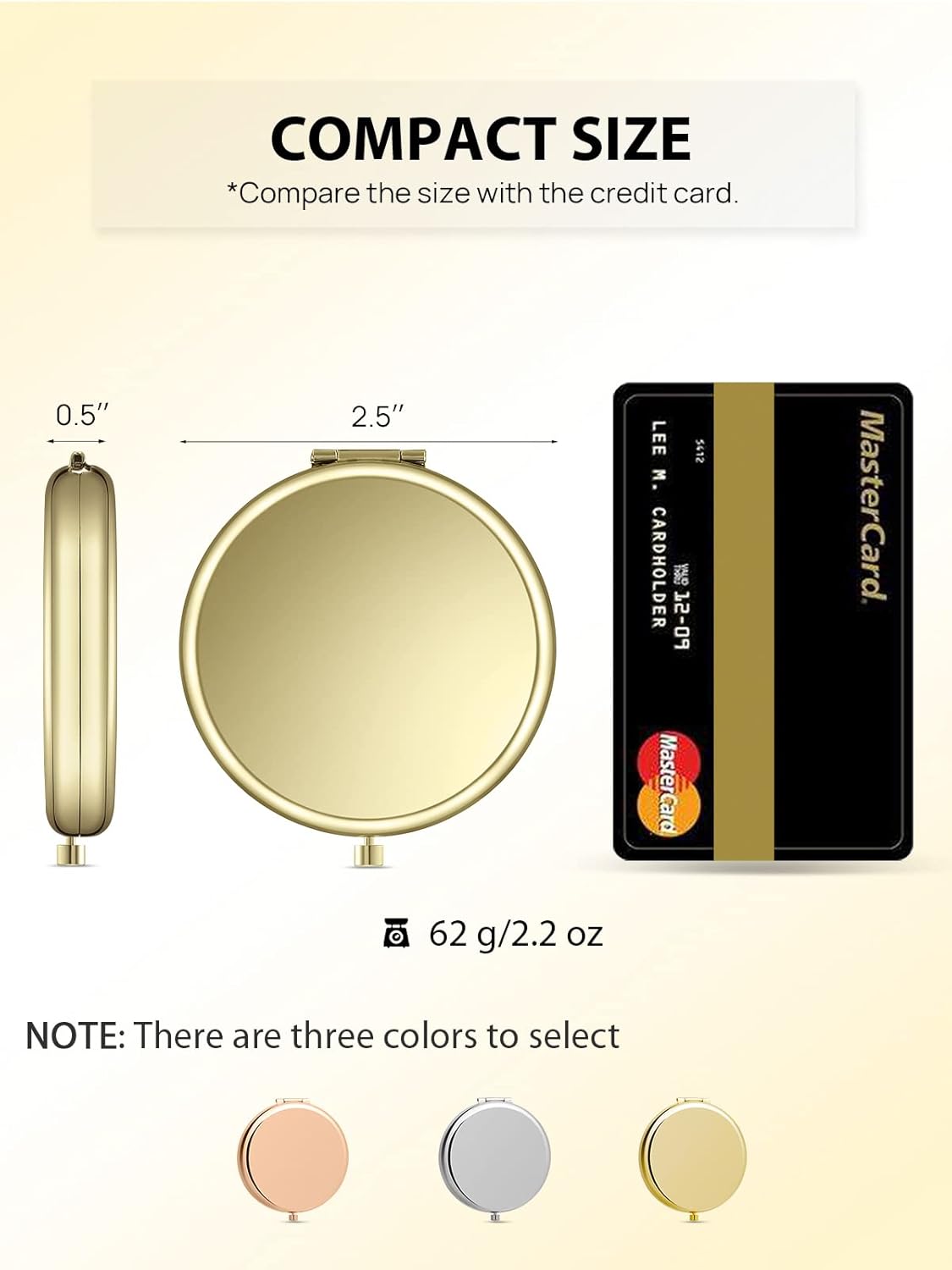 Compact Mirror for Purse, Double-Sided 1X/2X Magnifying Metal Pocket Makeup Mirrors(Round,Gold)