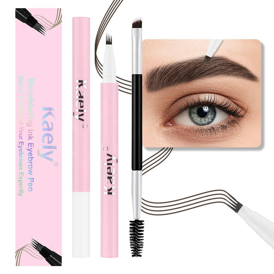 evpct 2Pcs Black Brown Magic Microblading Eyebrow Contouring Pen Brow Pencil, with 4 Brush Micro-Fork-Tips Precise Applicator, Dual-ended Eyebrow Brush, Hair Like Strokes, Natural Looking Brows
