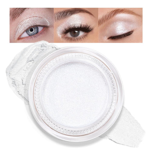 Cream Glitter Pearl White Shimmer Metallic Eyeshadow Palette Makeup, Natural Single Mini Instant Holographic Eyeshadow For Women, Sombras Crema Para Ojos,Talc,Paraben&Cruelty Free, P01
