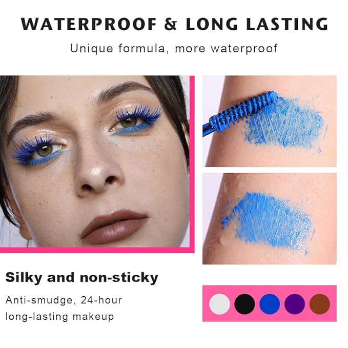 5PCS Waterproof & Sweat-Proof Voluminous Colored Mascara Set - Smudge-Proof, Lengthening, Curling, Multiplying, Defining Formula, Long-Lasting Colorful Cruelty-Free Kit for women,Daily Makeup