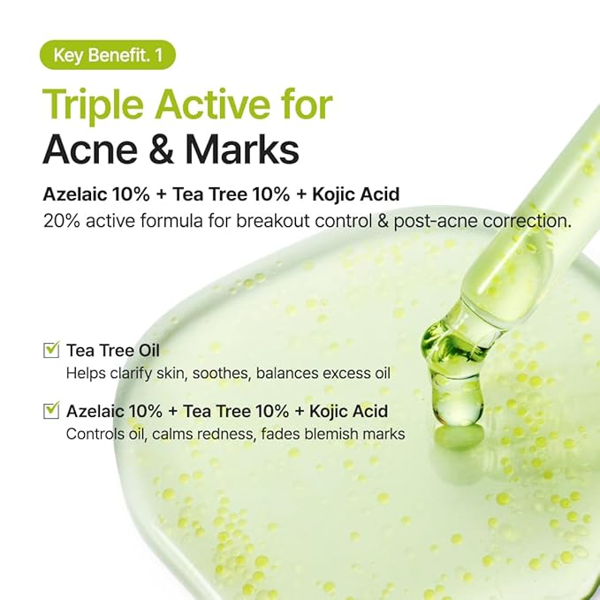 PURITO Azelaic Acid 10% + Kojic Acid + Tea Tree Facial Serum | for Acne & Marks, Breakouts | High-Level Azelaic Acid 10% | Korean skincare, 30mL 1.01 fl.oz