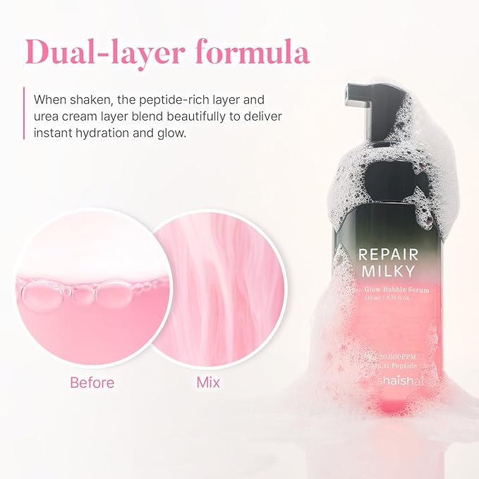 shaishaishai Repair Milky Urea Glow Bubble Serum, Gentle Glow Serum with Peptides, collagen bubble moisturizer, milky glow, Korean Skincare, 3.38 Fl Oz