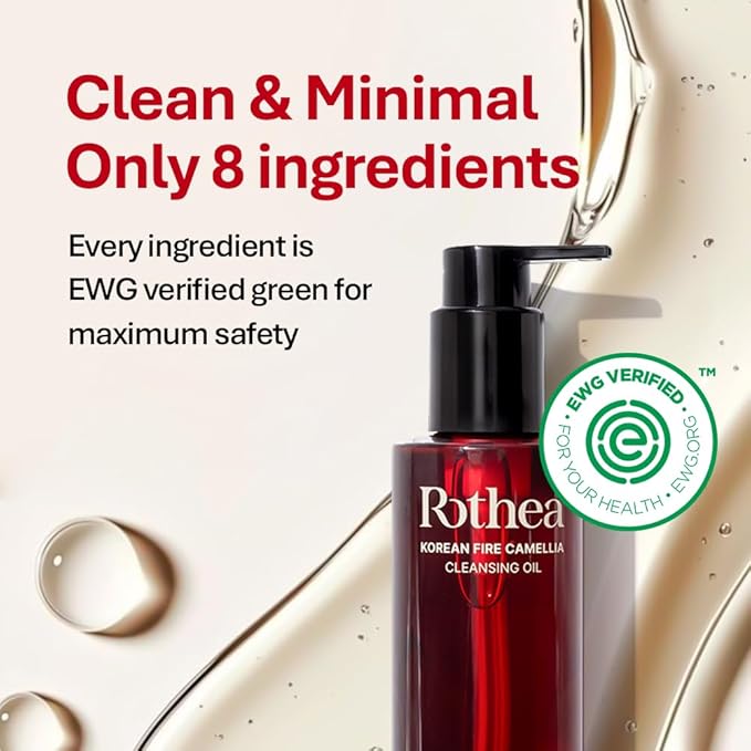 Rothea Korean Fire Camellia Cleansing Oil – Gentle Oil Cleanser for Face & Makeup, Blackhead Remover, Korean Skin Care, 6.76 fl oz / 200ml
