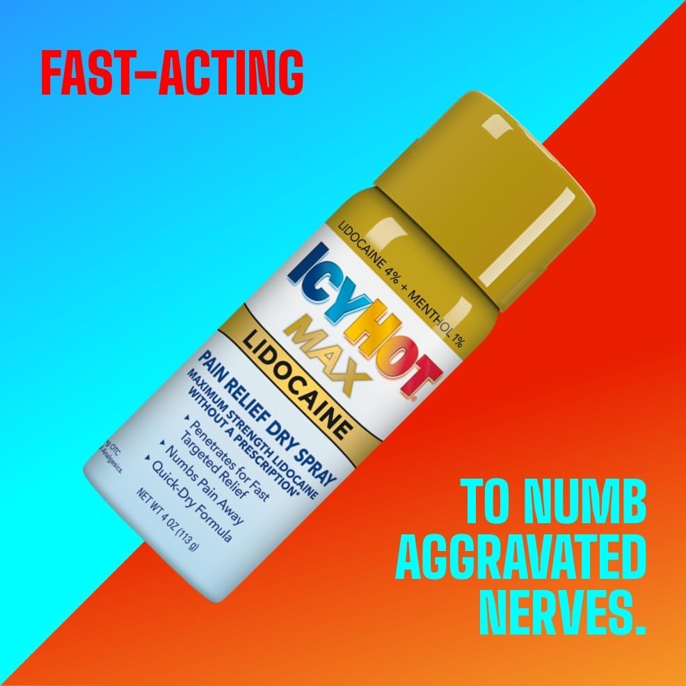 Icy Hot Max Strength Pain Relief Spray with Lidocaine Plus Menthol, 4 Ounces