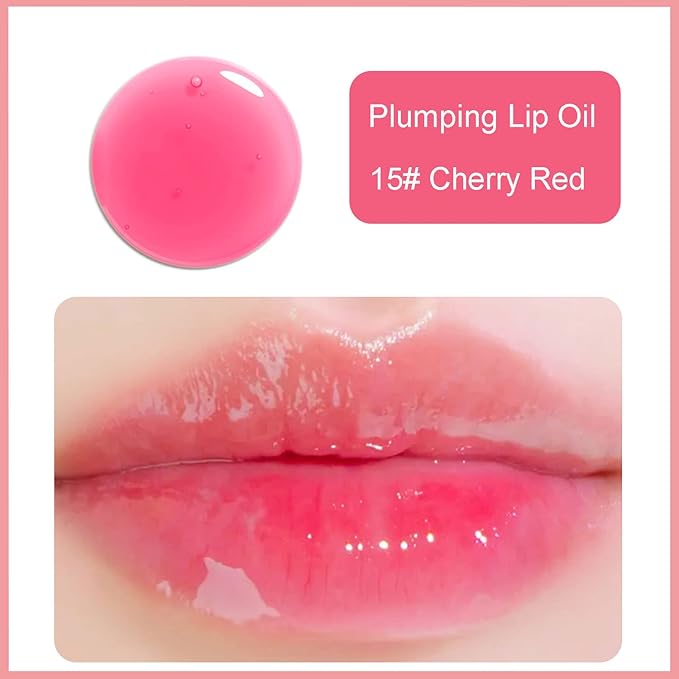 Hydrating Lip Glow Oil, Plumping Watery Lip Gloss, Refreshing Moisturizing Lip Oil Tinted Lip Balm, Lasting Nourishing Revitalizing Lip Tint Lip Care (15# Cherry Red)