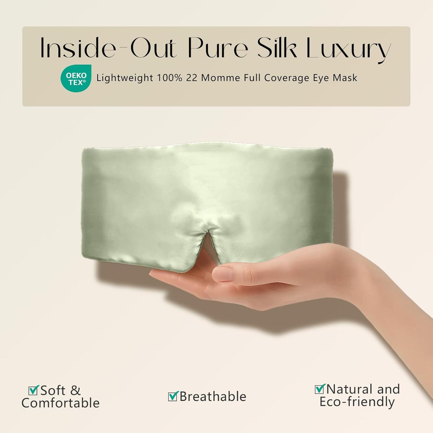 ZIMASILK 100% 22 Momme Mulberry Silk Sleep Mask - Full Silk Filled, Ultra-Soft & Breathable, Face-Hugging Blackout Eye Cover for Sleeping (Sage Green)