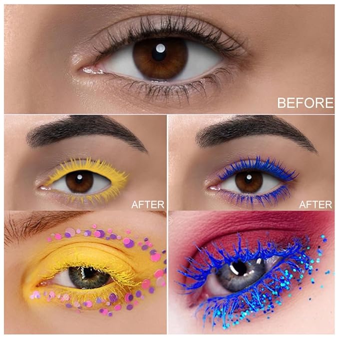 BINGBRUSH Colored Mascara Smudge-Proof, Long-Lasting, Volumizing & Lengthening Yellow Mascara,Vibrant,Waterproof Eye Makeup for Party & Daily Looks (03#-Yellow & Blue)