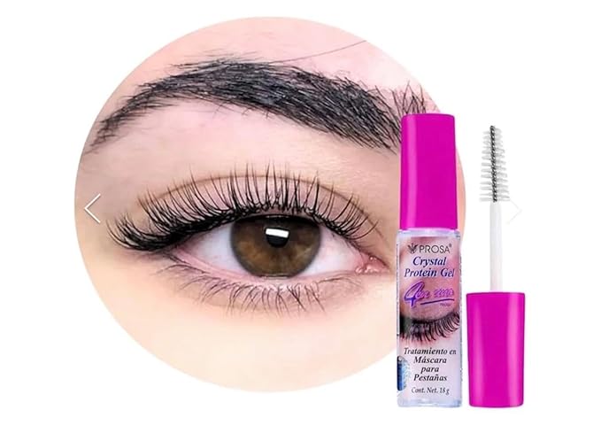ProsaSet - 5 Most Popular Products | Crystal Protein Gel for Eyebrows or Eyelash Primer- Micro- Fiber Mascara - Black Eyeliner - Eyelash Growth Oil - Under Eye Cream