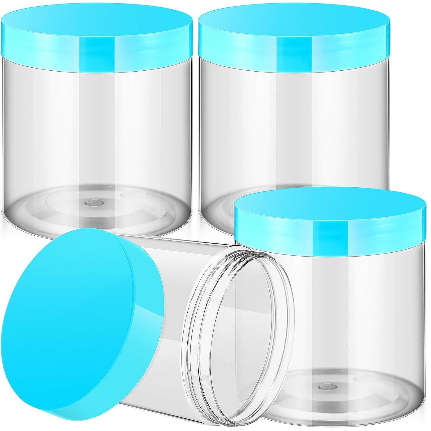 Patelai 4 Pieces Round Wide-mouth Leak Proof Plastic Container Jars with Lids for Travel Storage Makeup Beauty Products Face Creams Oils Salves Ointments DIY Making(16 Ounce,Blue)
