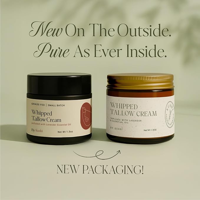 KUSHI Grass-Fed Whipped Tallow Cream Moisturizer for Face & Body – Organic Lavender – Vitamins A, D, E, K – Paraben & Sulfate Free, All-Natural Skin Care – 1.3oz