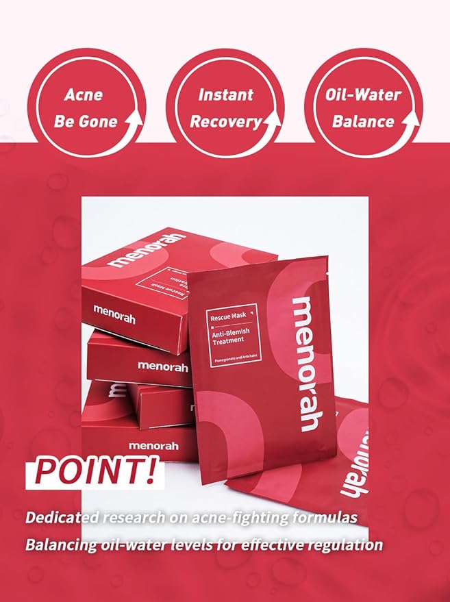 menorah Skincare - Facial Rescue Mask, Natural and Plant-Based Collection, Face Sheet Mask, Brightening, Anti-Aging, Hydration, Anti-Blemish, 4Combo Pack