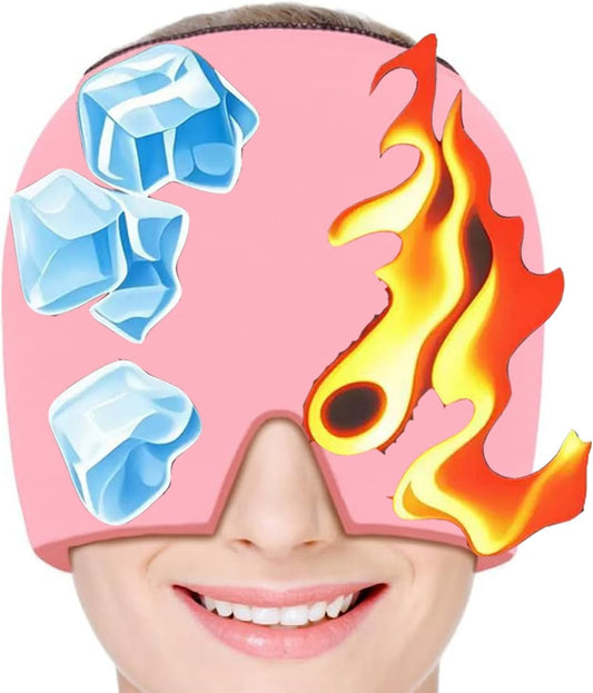 Migraine Relief Cap,Headache Relief Cap Ice Pack Mask, Cold Eye Face Hat Cooling Gel Head Wrap for Tension, Stress,Hangover Gifts for Women mom-Pink