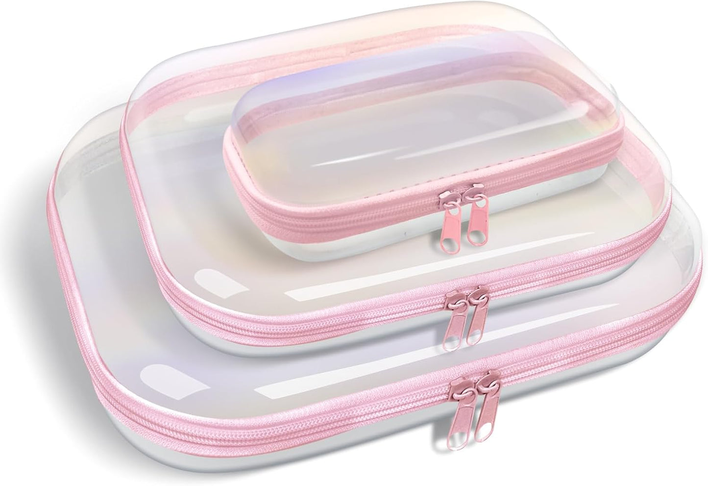 Clear Hard Plastic Zipper Case,Transparent Double Zippers Hard Pouch with 3pcs,Portable Travel Organizer Bin for Toy Storage