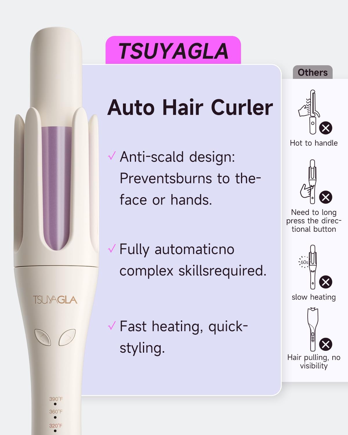 Automatic Hair Curler, 1 1/4 Inch Rotating Curling Iron with 3 Temp, 500 Million Ionic, 2-Way Rotation,10S Fast Heating, Anti-Scald, Anti-Tangle Rotating Curling Wand for Long Hair