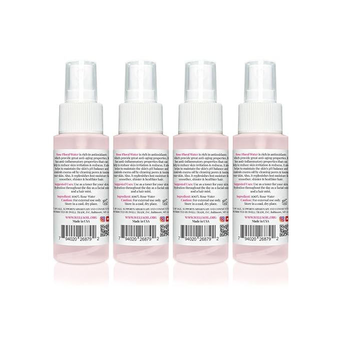 Well's Oil Rosewater Mist Spray (Pack of 4 * 2 Fl oz) – Hydrates, Soothes & Refreshes | 100% Natural | No Chemical | for All Skin and Hair Types