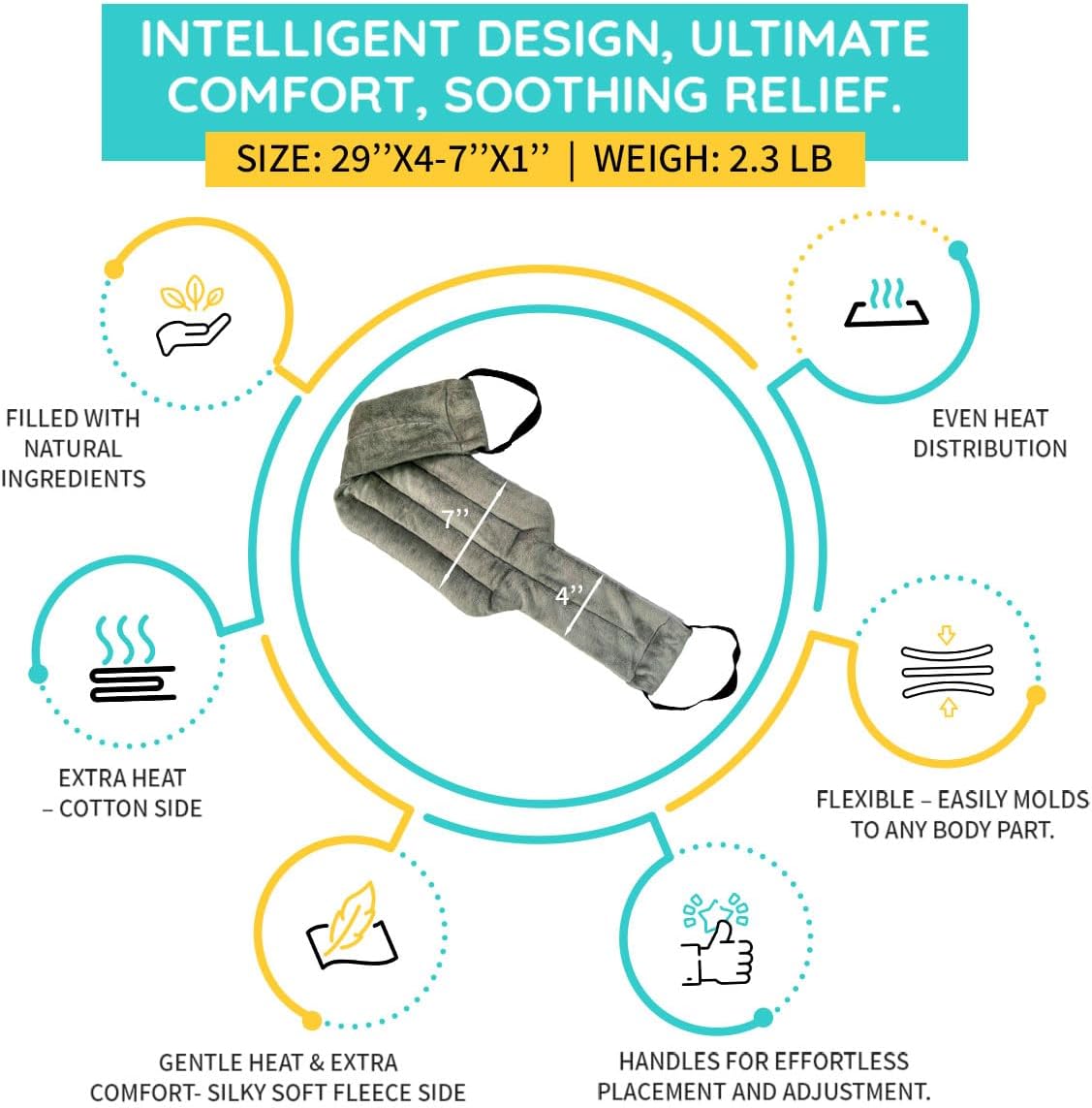 Microwavable Heating Pads for Neck Pain Relief, Back Pain, Shoulder Pain Relief - Microwave Heating Pad for Cramps and Muscle Relief, Hands- Free Heat Pack for Tense Muscle - 1 Pack