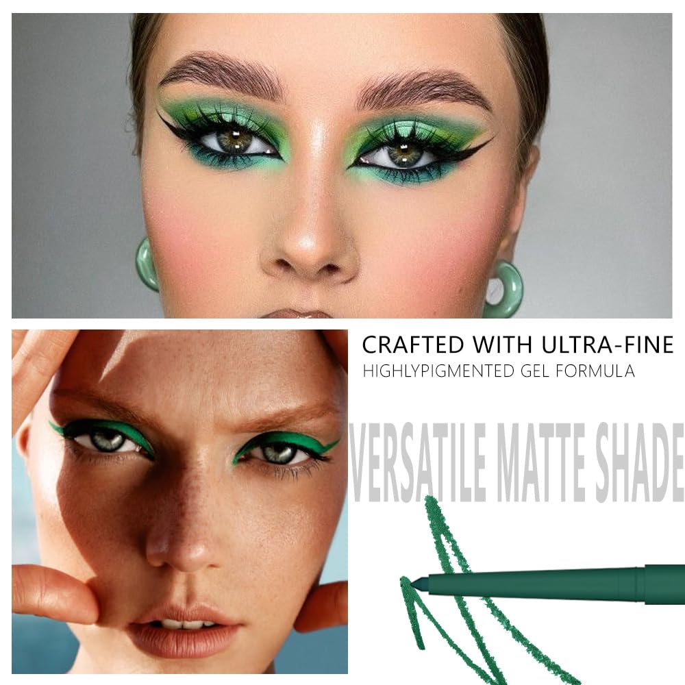 evpct Green Eyeliner Pencils for Eyes, Dark Emerald Green Colored Eye Liner Pencil Makeup Waterproof Smudge Proof, Colored Gel Waterline Eyeliner Liquid Face Eye Paint Stick Lipstick Halloween Makeup