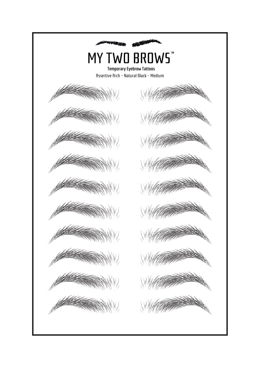 (10 pairs) Natural Black Temporary Eyebrow Tattoo - Medium Size - Waterproof & Smudgeproof - Assertive Arch Style Eyebrow Stickers - Sheet Lasts up to 30 Days - Won't Work on Existing Brows