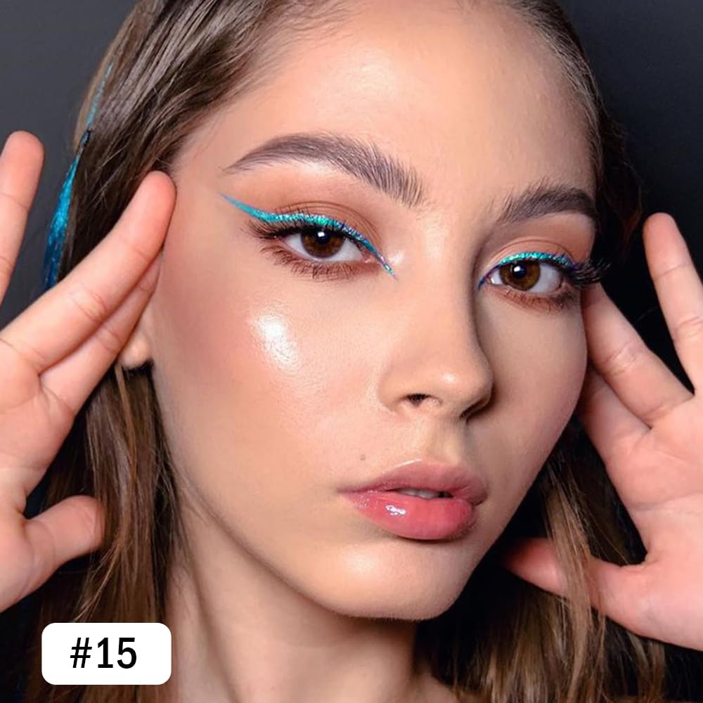 evpct Teal Eyeliner Pencils for Eyes, Blue Green Colored Eye Liner Pencil Pen Makeup Waterproof Smudge Proof, Colored Gel Waterline Eyeliner Liquid, Face Eye Paint Stick Halloween Makeup 15