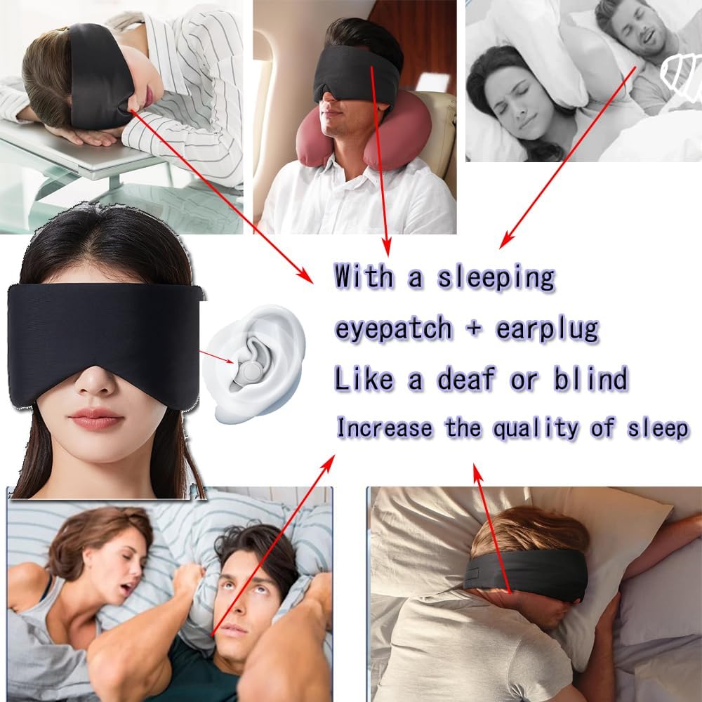Silk Eye Sleep Mask for Sleeping Women Men, Blackout Blindfold Eye Mask+soundproof Ear Plugs, Rest Like A Deaf or Blind Person,Earplugs Cooling Satin Mask for Travel Night Best Sleep Mask (Purple)