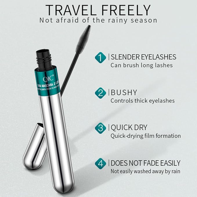 2-in-1 4D Silk Fiber Mascara: 5x Longer, Waterproof, No Clumping, Long-lasting, and Smudge-Proof for Natural Eyelash Makeup (Silver Tube, 1Pc)