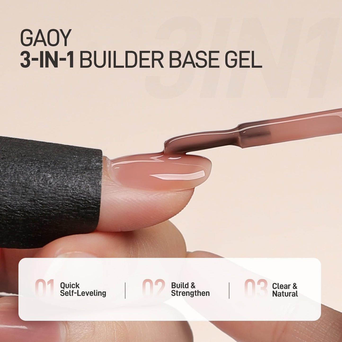 GAOY 16ml Rubber Base Gel, Jelly Builder Base Nail Gel Nude Sheer Pink, 3-in-1 Soak Off Nail Strengthener, 03 Misty Nude