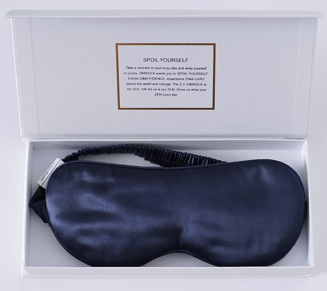 ZIMASILK Adjustable 100% 22 Momme Mulberry Silk Sleep Mask for Sleeping, Filled with Premium Mulberry Silk, Softest & Breathable Eye Sleeping Mask (Navy Blue)