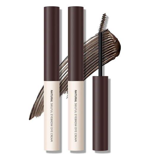 KYDA 2 Pcs Tinted Eyebrow Cream, Ultra-Fine Brush Tinted Brow Gel, Waterproof Smudgeproof Eyebrow Mascara, Long Wear, Natural Brow Makeup without Clumping, Dark Brown