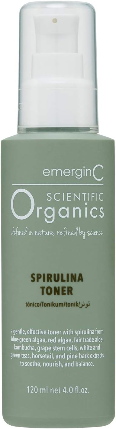 emerginC Scientific Organics Spirulina Toner - Gentle + Effective Toner for Face with Plant Stem Cells + Witch Hazel (4 oz, 120 ml)