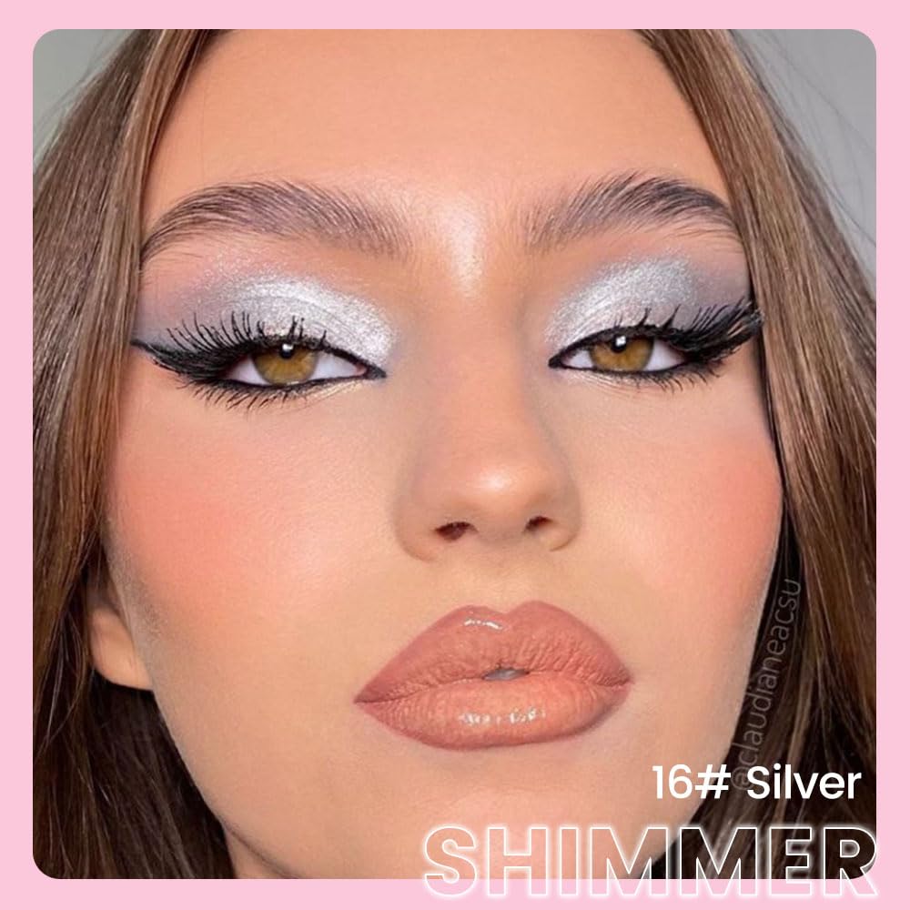evpct 1Pcs Silver Shimmer Cream Eye Shadow Brightener Sticks for Eyes Waterproof Pigmented, Double Ended Cream Eyeshadow Stick Pencil Pen with Applicator, Eye Shadow Palette Highlighter Makeup 16