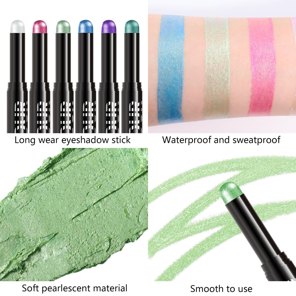 Yellow Green Shimmer Cream Eye Shadow Stick Makeup for Women, Lime Green Shimmer Matte Eye Shadow Brightener Stick for Eyes, Waterproof Eyeshadow Pencil Applicator Blendable for Eye Highlight 21