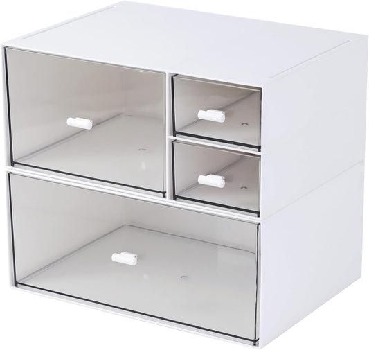 Desk Organizer with 4 Drawers, Makeup Organizer, Desktop Storage Box, Cosmetics Storage Box for nail polish, Lipstick, Brushes, Jewelry, Skincare, Bathroom Organization Boxes(White)