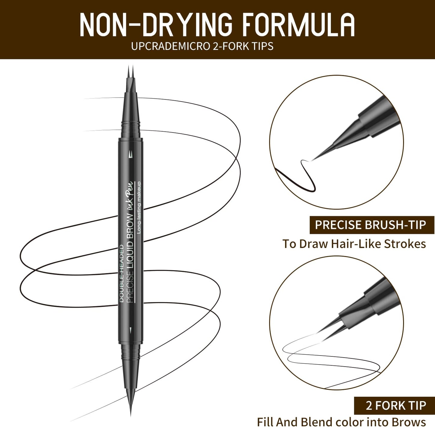 Eyebrow Pencil, Eyebrow Pen with Double-Brush Tip 2-in-1 Eyeliner Dual-Ended Microblading Long Lasting Waterproof Hair-Like Brow Pencil with Eyebrow Brush (Black brown)