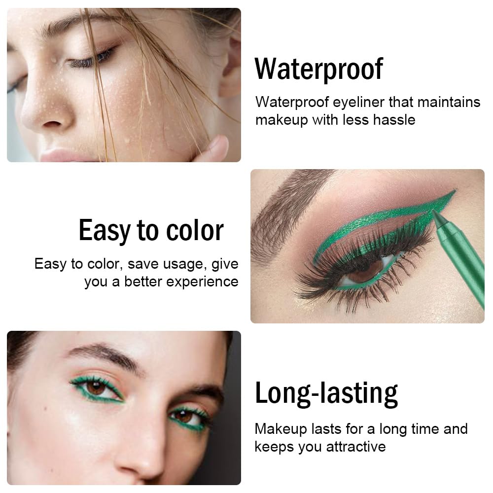 Kaely Gel Eyeliner Pencil for Women, Pearl Green Eye Liner Waterproof Smudge Proof with Sharpener, Waterline Eye Makeup Liners, delineador de ojos contra el agua, Vegan & Cruelty-Free, 12